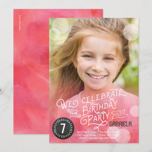 Aquarelle de fête d'anniversaire | Invitations Gir (Devant / Derrière)
