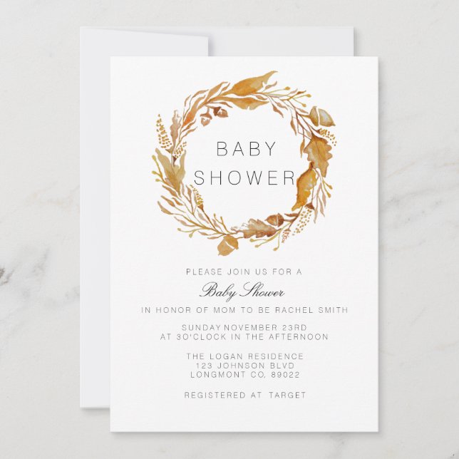Aquarelle de feuillage d'automne | INVITATION BABY (Devant)