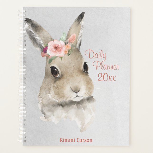 Aquarelle de lapin mou Floral Nom du script Planif (Devant)