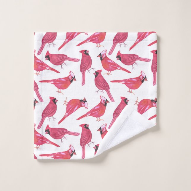 Aquarelle de l'oiseau cardinal ou cardinal du Nord (Gant de toilette)