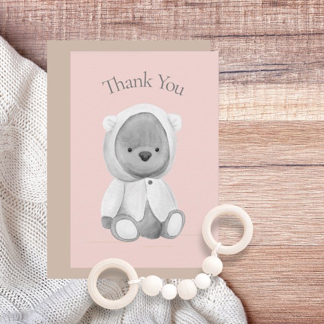 Aquarelle de l'ours mignon Merci Baby shower rose (Créateur téléchargé)