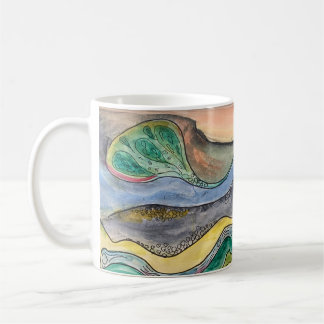 Aquarelle de marais sur tasse de café