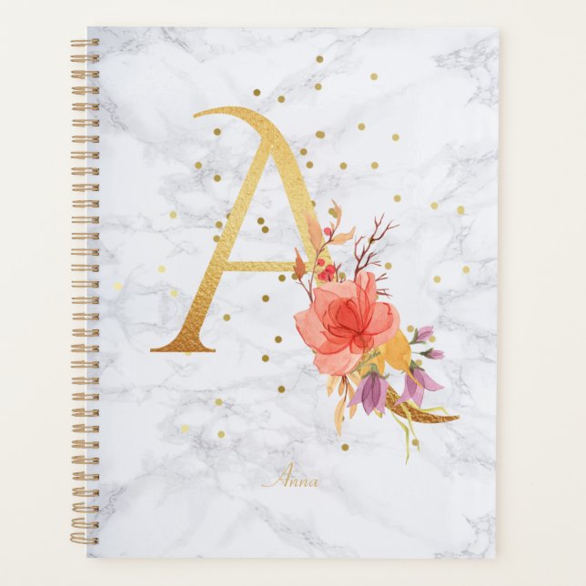 Aquarelle de marbre moderne Golden Monogram A (Devant)
