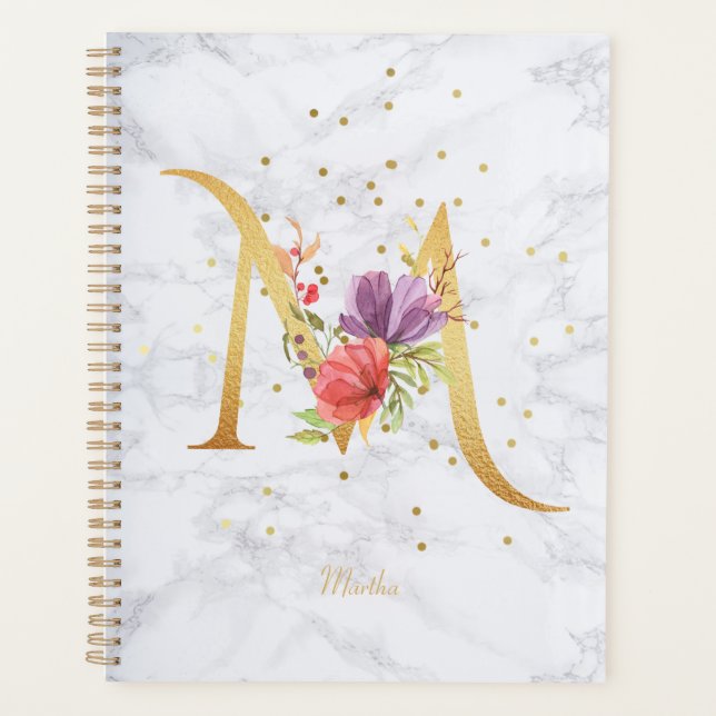Aquarelle de marbre moderne Golden Monogram Letter (Devant)