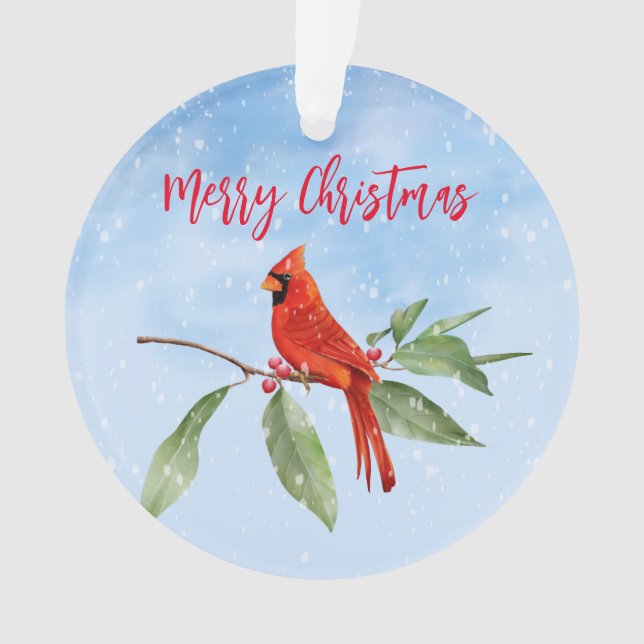 Aquarelle de Noël Bleu Vert Rouge Cardinal Oiseau (devant)
