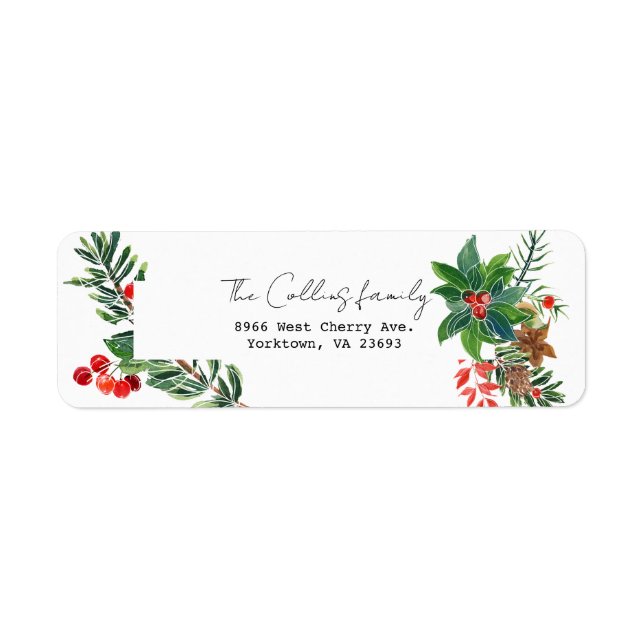 Aquarelle de Noël colorée Holly & Botanical (Devant)