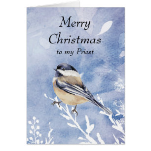 Aquarelle de Noël Pickadee Oiseau Priest d'hiver