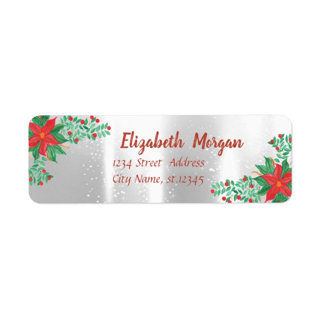 Aquarelle de Noël Poinsettia, Argent (Devant)