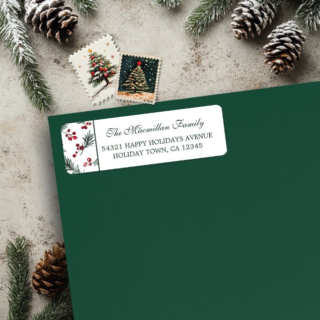 Aquarelle de Noël simple Motif de pin botanique (Simple Christmas Watercolor Botanical Pine Pattern Return Address Labels)