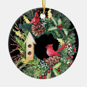 Aquarelle de Noël Wreath Ornement en céramique