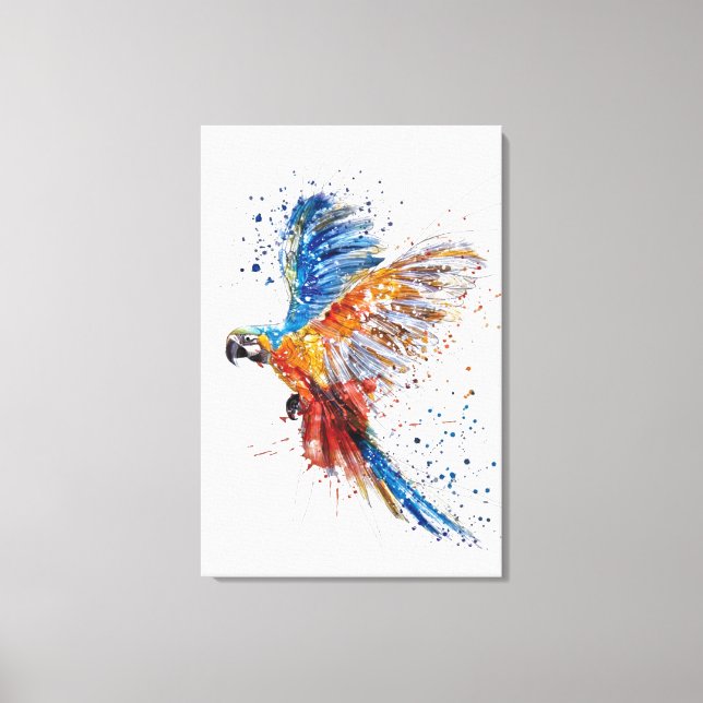 Aquarelle de perroquet tendance toile étirée (Recto)