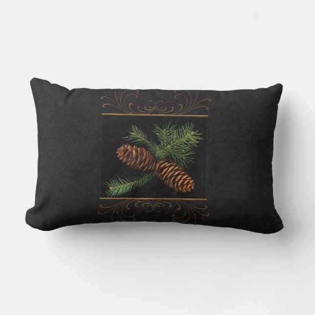 Aquarelle de pin cône Coussin de Noël à 2 faces (Recto)
