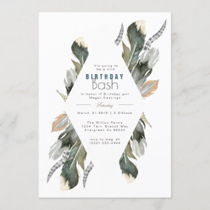 Aquarelle de plumes   Invitation d'anniversaire de