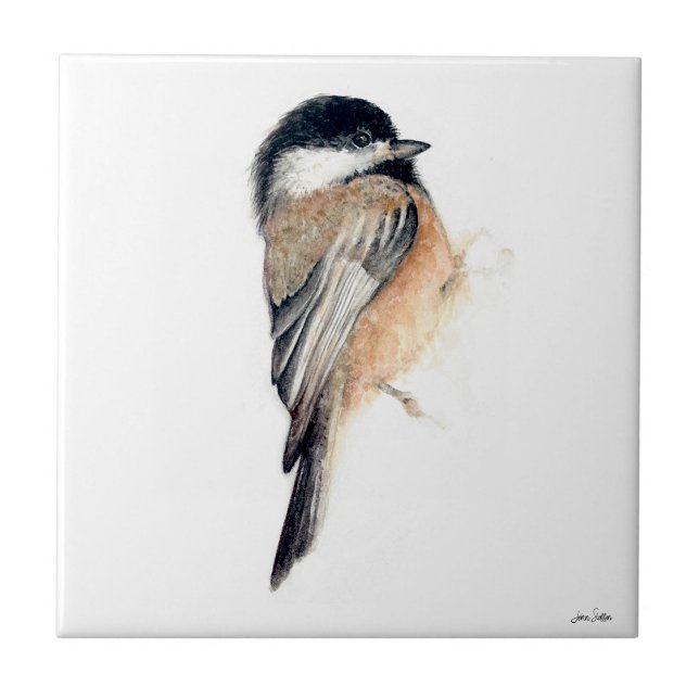 Aquarelle de poulet Carreaux en céramique (Chickadee Watercolor Ceramic Tile from Jenn's Emporium. )