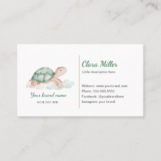 Aquarelle de tortue carte de visite or vert