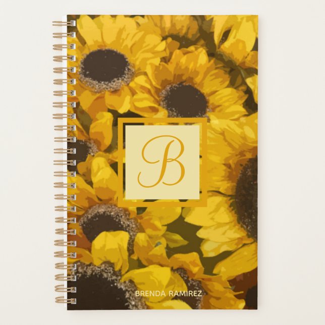 Aquarelle de tournesol jaune or Monogramme floral (Devant)
