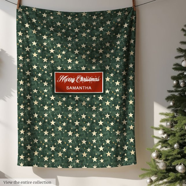 Aquarelle Deep Green Gold Stars Couverture festive (Watercolor Deep Green Gold Stars Festive Blanket)