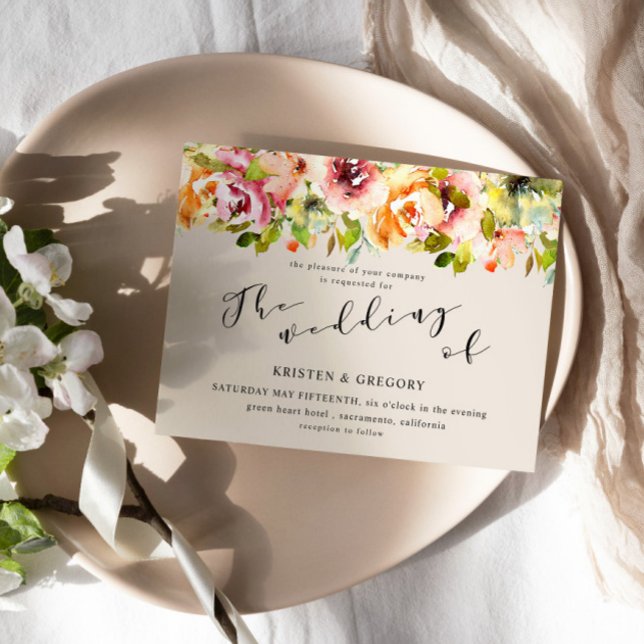 Aquarelle d'été Jardin Floral Faire-part de mariag (Créateur téléchargé)