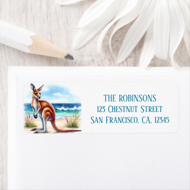 Aquarelle d'été Kangaroo sur la plage (En situation)