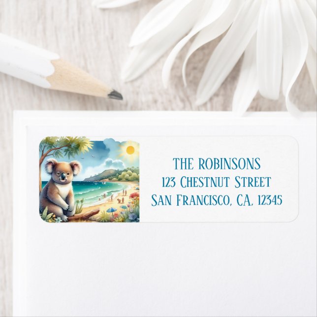 Aquarelle d'été Koala sur la plage (En situation)