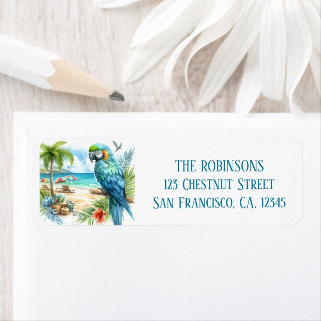 Aquarelle d'été Parrot sur la plage (En situation)
