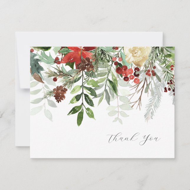 Aquarelle d'hiver Floral verdure Merci Cartes (Devant)