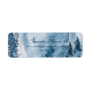 Aquarelle d'hiver Forêt & Marine Bleu & Blanc Étiq