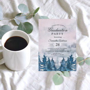 Aquarelle d'hiver moderne Forêt Bleu Invitation