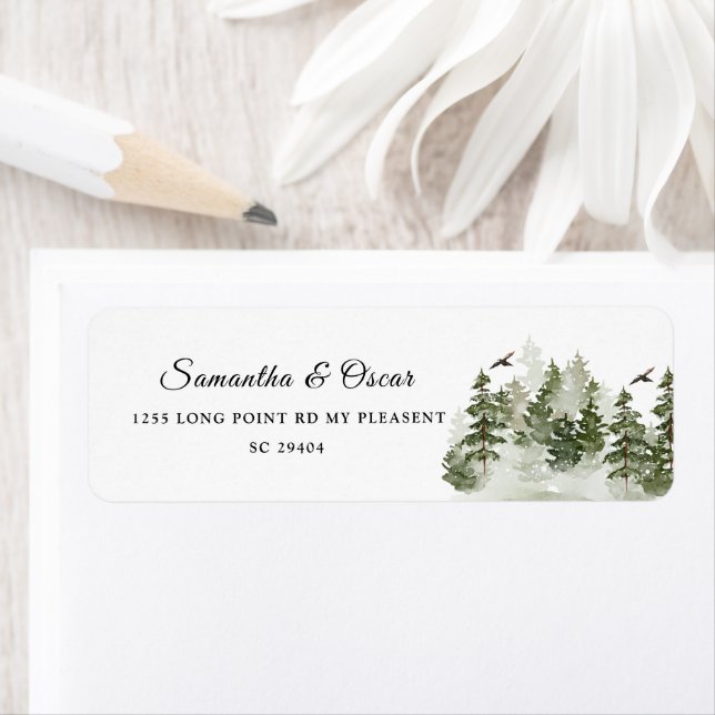 Aquarelle d'hiver moderne Forêt verte avec neige (En situation)