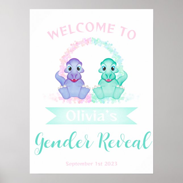 Aquarelle Dinosaure Genre Reveal Affiche de bienve (Devant)