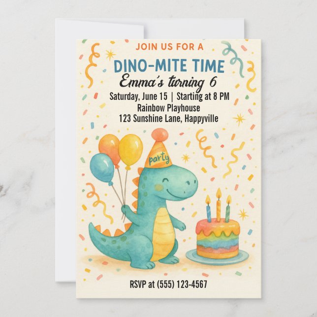 Aquarelle Dinosaure Invitation Anniversaire Pour E (Devant)