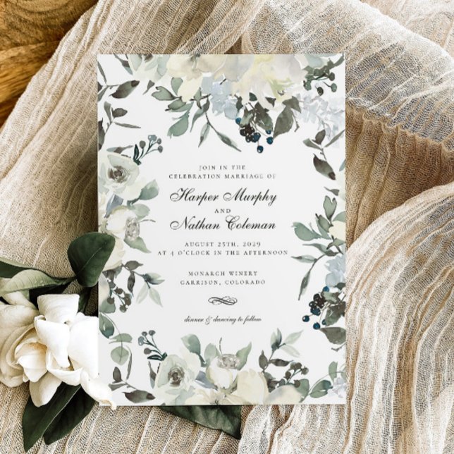 Aquarelle d'ivoire Faire-part de mariage florale (Créateur téléchargé)