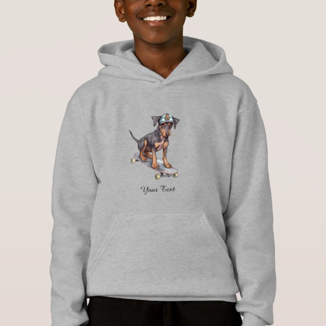 Aquarelle Doberman Enfants Sweat - shirt à capuche (Devant)