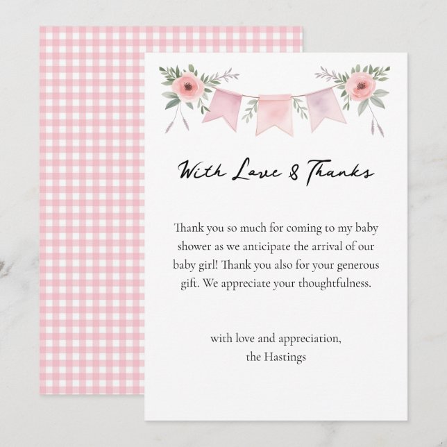 Aquarelle d'oie soie fille Merci Baby shower (Devant / Derrière)