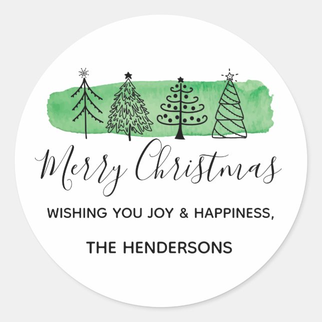 Aquarelle Doodle Holiday Classic Round Sticker (Devant)