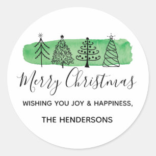 Aquarelle Doodle Holiday Classic Round Sticker