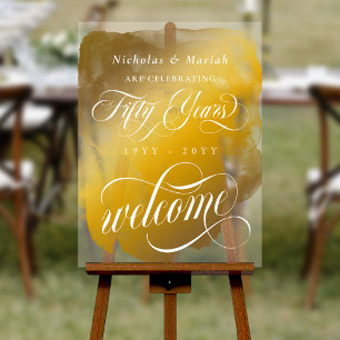 Aquarelle d'or 50e anniversaire Mariage Bienvenue