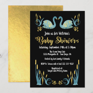 Aquarelle d'or Swans Baby shower Invitation