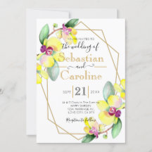 Aquarelle d'orchidée jaune Faire-part de mariage f