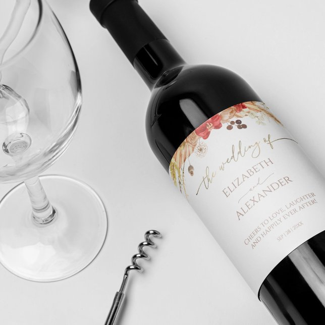 Aquarelle dorée Boho Floral Mariage Étiquette de v (Créateur téléchargé)