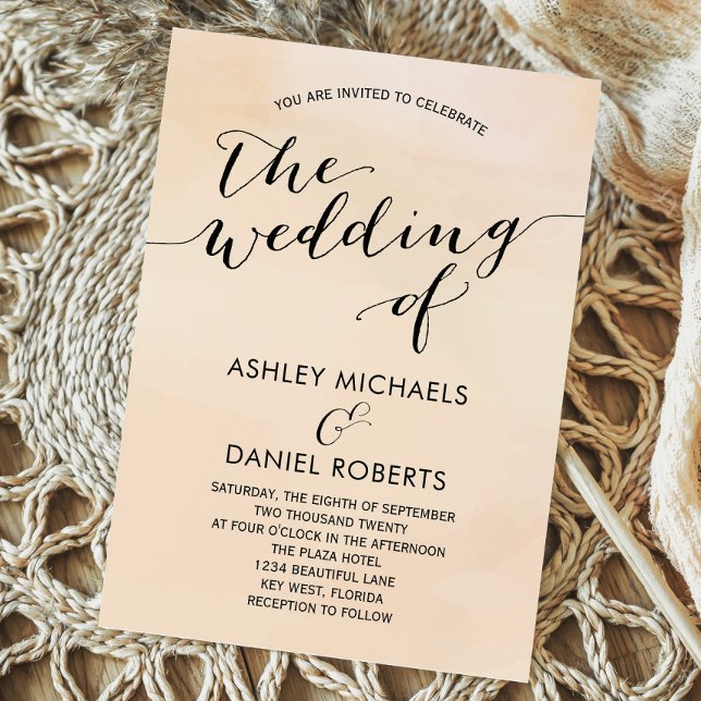 Aquarelle douce Apricot Faire-part de mariage, Blu (Créateur téléchargé)