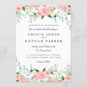 Aquarelle douce Faire-part de mariage rose