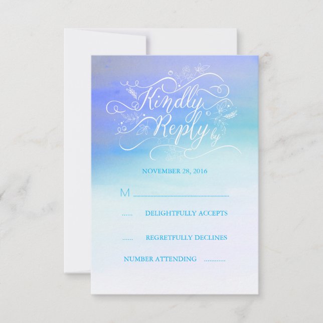 Aquarelle douce moderne bleu mariage carte RSVP (Devant)