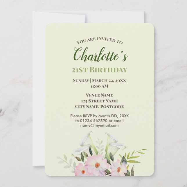 Aquarelle Doux Blanc Calla Invitation Anniversaire (Devant)
