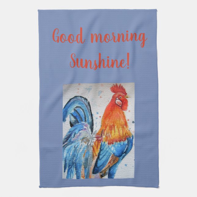 Aquarelle du bon matin Rooster rouge Serviette de  (Vertical)