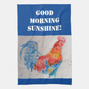 Aquarelle du bon matin Rooster rouge Serviette de