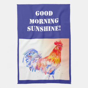 Aquarelle du bon matin Rooster rouge Serviette de