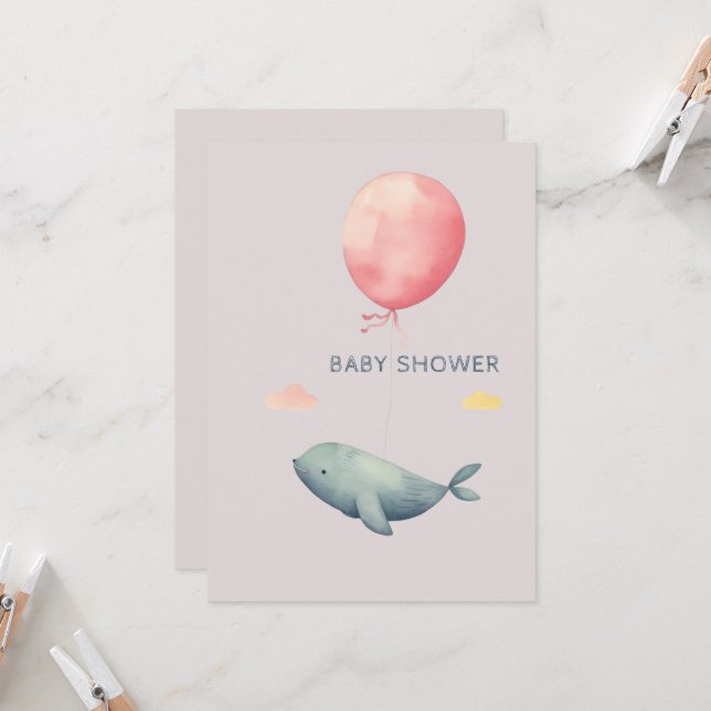 Aquarelle Elegant Baby shower Girl Invitation (Devant/Arrière en situation)