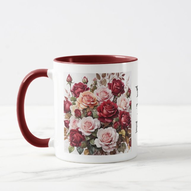 Aquarelle Elegant Maroon Rose Flower Mug (Gauche)