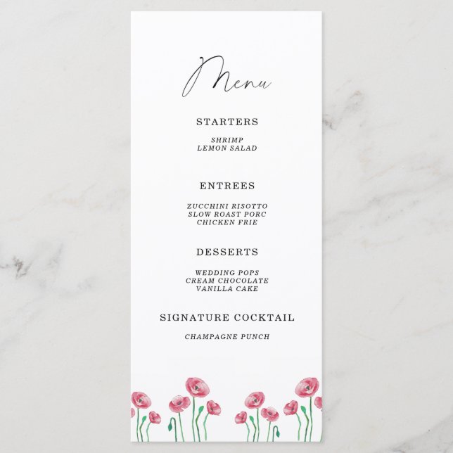 Aquarelle élégant menu floral minimaliste (Devant)